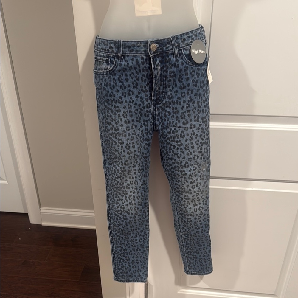 High Rise Blue Leopard Print Jeans